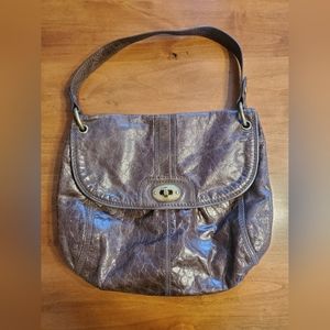 FOSSIL Leather Hobo Shoulder Bag Brown Leather Flap Turnlo